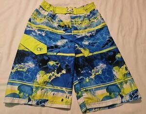 Op Swim Trunks Boys Size L 10-12 Blue Neon Yellow Sharks Jelly Lined